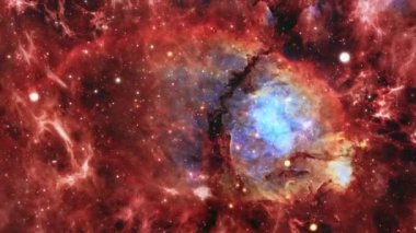Galaksi uzay nebulası derin uzayda balık başı nebulası boyunca seyahat eder. Kuzey takımyıldızı Cassiopeia 'da 4K Flight into The Fish baş nebula yıldızı oluşum bölgesi. 