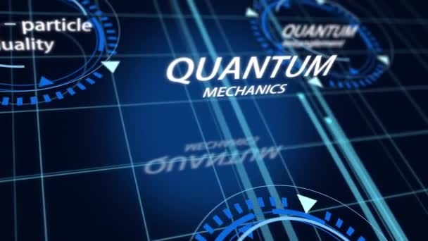 Título Cinemático Texto Quantum Mechanics Com Efeito Digital Para Tecnologia — Vídeo de Stock