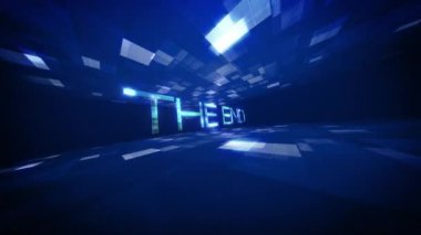 Bitiş Metni Bilim teknolojisi fütüristik sinematik başlık arkaplanı. Ağ teknolojisi tanıtımı için Bitiş Bilimi animasyonu.