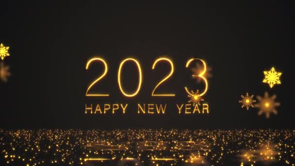 Loop Texto Oro 2023 Feliz Año Nuevo Animación Con Copos — Vídeos de Stock