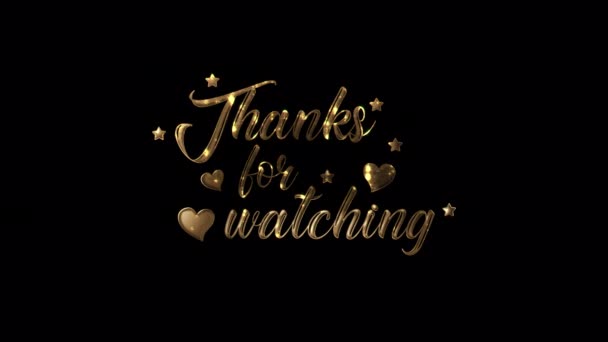 Thanks Watching Golden Text Light Motion Animation Element Effect Black — Stock Video