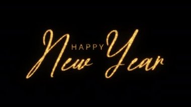 Happy New Year golden shine flickering text. Happy New Year text with looping flickering gold glowing light texture.