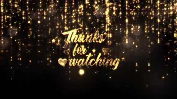 Thanks Watching Golden Cinematic Title Text Gold Glittering Star Moving — Stock Video