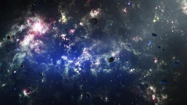 Exploración Vuelo Espacial Galaxy Escena Roca Espacial Través Del Espacio — Vídeo de stock