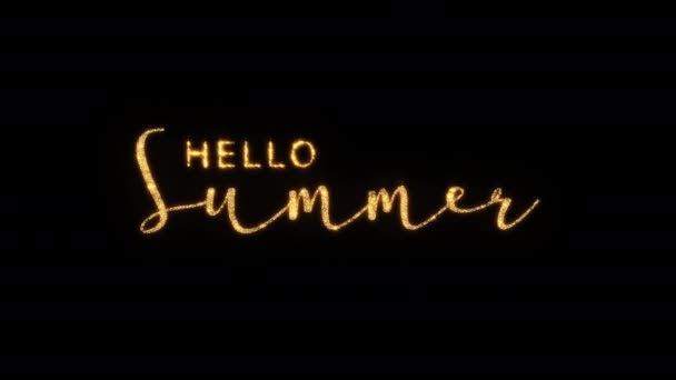 金色文字明星Hello Summer在黑色背景上的摘要循环 大家好 夏日短信闪烁着金光闪闪的纹理 — 图库视频影像