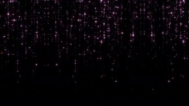 美丽的环路抽象下落闪烁的紫色粒子动画光芒在黑色背景上 4K无缝回旋降雪冬季闪光粒子为冬季圣诞活动的主题背景 — 图库视频影像