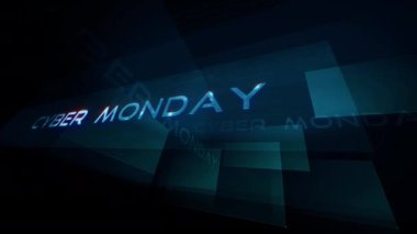 Siber Pazartesi 3D kelime sinematik Hitech başlık geçmişi. 4K 3D pürüzsüz döngü Siber Pazartesi neon mavi metin soyut arkaplan. Son römork için kapak kapanıyor.