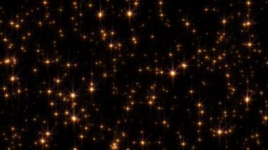Döngü düşüşü, altın yıldız parçacıkları parıldıyor. Animasyon, soyut arka plan olayı, festival, evlilik yıldönümü.