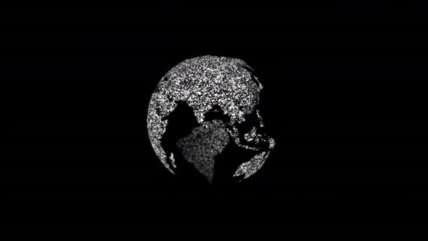 ループ抽象地球の光の空間ビューデジタル黒と白 Realistic 3Dレンダリングオン黒背景アニメーション — ストック動画