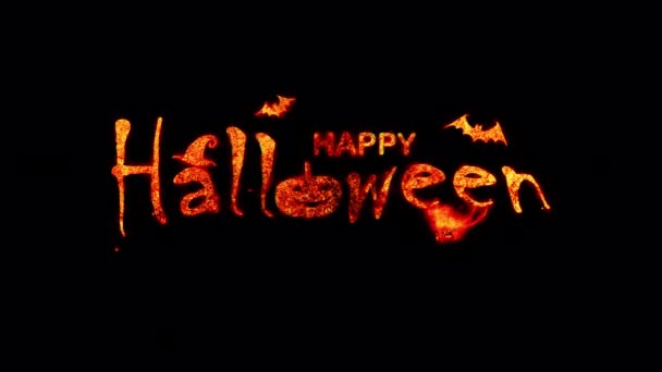 Fire Burn Text Happy Halloween Word Golden Red Shine Lighting — Stock videók