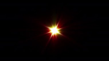 4K döngü merkezi yanıp sönen parıldayan yıldız ışıkları optik mercek parıltısı parlak animasyon sanat arkaplanı. Lamba ışınları dinamik, parlak video görüntülerini etkiler. Altın parıldayan yıldız optik ışık hareketi.