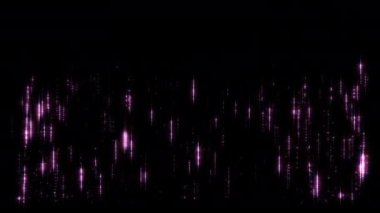 Soyut döngü animasyonu 3D güzel mor parıldayan dijital parçacıklar siyah arkaplanda akıyor.