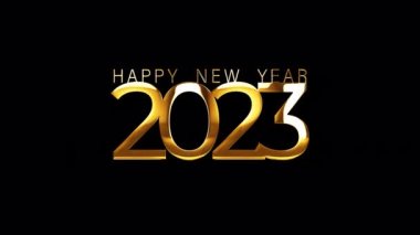 2023 nolu döngü Mutlu Yıllar altın metin parıltısı siyah arkaplan üzerinde titreşimli ışık efekti animasyonu. Quicktime Apply 444 kullanarak alfa kanalı ile izole saydam video animasyon metni
