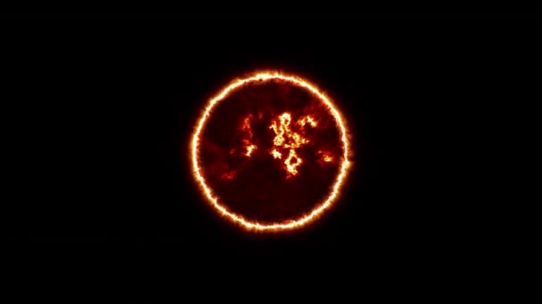 Suasana Matahari Berenergi Abstrak Pada Latar Belakang Hitam Membakar Energi — Stok Video