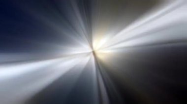 Soyut döngü, dönen sarı, mavi, radyal, yanıp sönen parlak ışık. Ortadaki ışık arka planında parlıyor. 4K 3D fraktallar kusursuz döngü sonsuz karmaşık parlayan radyal ışık çizgileri 