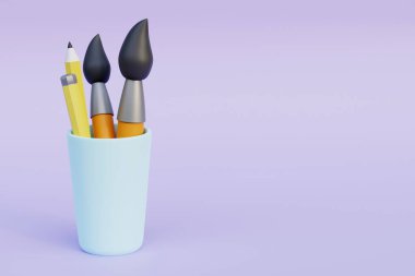 Many brushes in a glass jar 3d render illustration