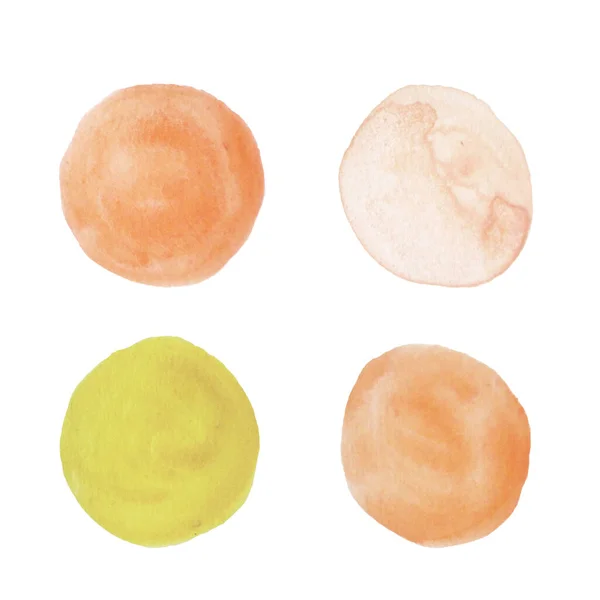 Círculo acuarela fondo naranja, un conjunto de manchas. —  Fotos de Stock