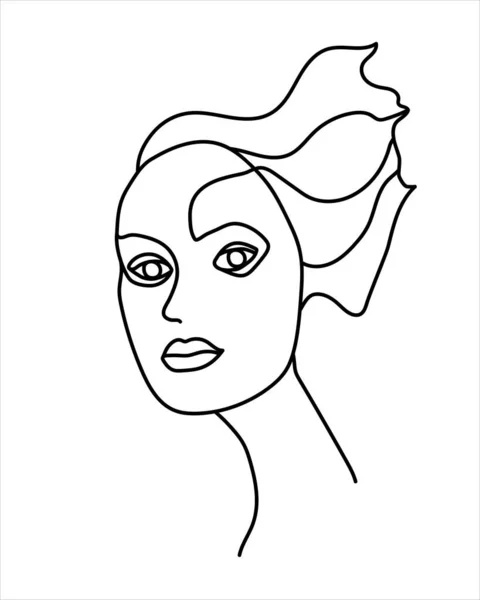 Girl Line Art. Vektorový obraz krásné tváře s jednou linií. Ženská tvář. Tisk pro trička, notebooky, notebooky. — Stockový vektor