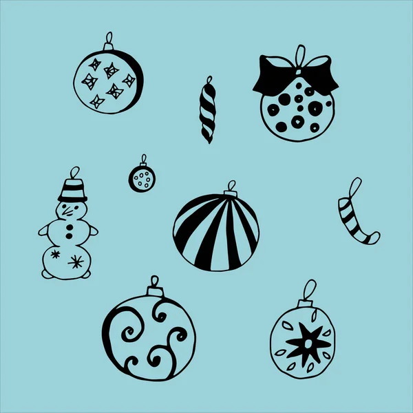 Vector Set Christmas Toys Snowman Christmas Tree Balls Icicle Candy — Stock Vector