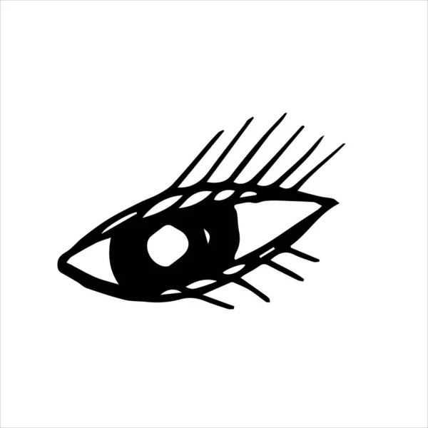 Half Open Eye Vector Hand Drawn Doodle Black Eye Eyelashes — Stock Vector
