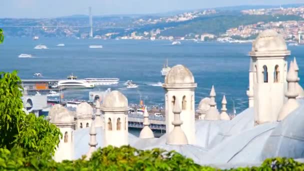 Bosphorus istanbul, ferry, ships, bridge, sea in bosphorus, istanbul — Stock Video