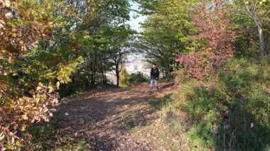 Ormanda yürüyüş, ormanda yürüyüş, sonbahar.