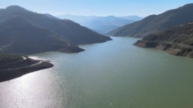 Lake and mountain, lake and mountains seen from aerial drone