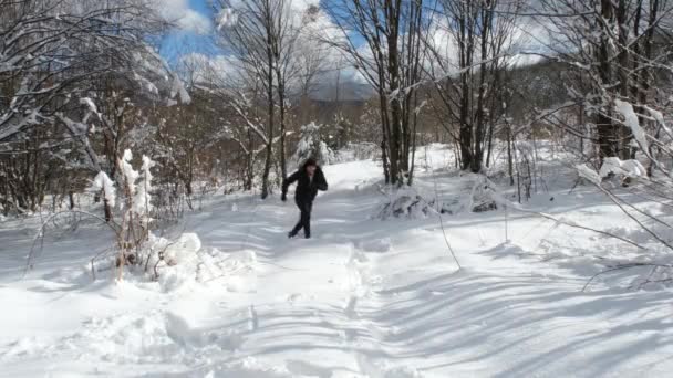 Berjalan di atas salju — Stok Video