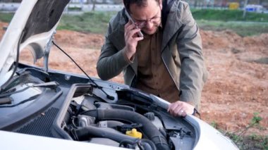 Adam araba tamircisini telefonla arıyor.