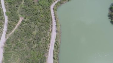 Göl, yol ve yeşil orman