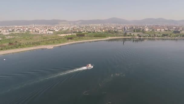 Aerial fishing boat — стоковое видео
