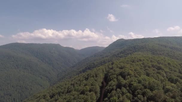Zielone Zalesione Góry Lotnicze Zielone Zalesione Góry Chmury Błękitnym Niebie — Wideo stockowe