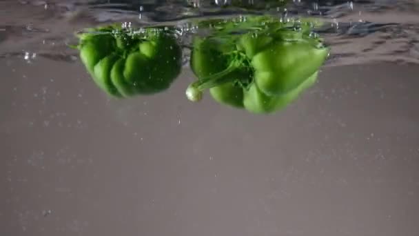 Πράσινη Πιπεριά Πράσινη Πιπεριά Στο Νερό Εποχιακά Λαχανικά — Αρχείο Βίντεο