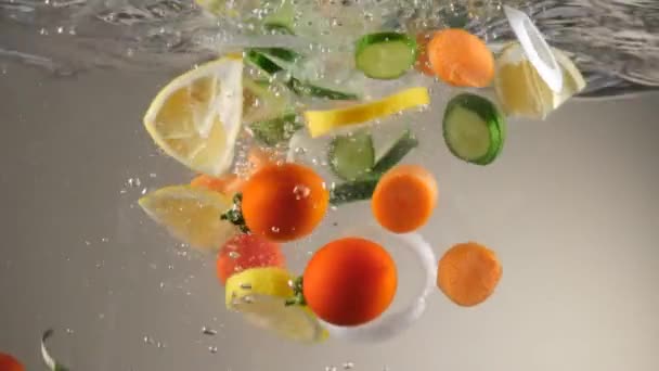 Groenten Fruit Gemengde Groenten Fruit Water — Stockvideo