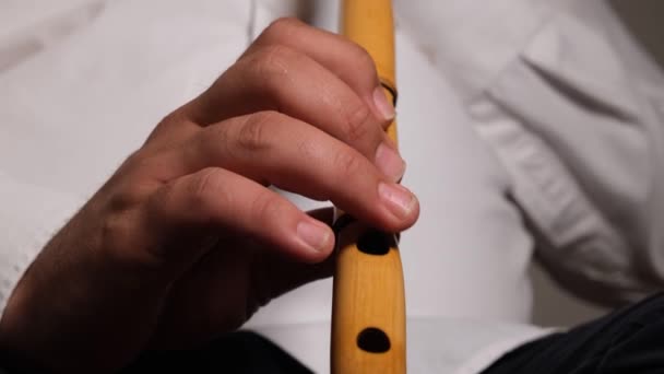 Sufi Nay Playing White Shirt Dervish Playing Sufi Nay — Stockvideo