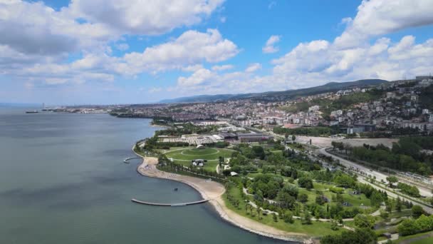Cityscape Aerial Cityscape Blue Sea Cloudy — Stok video