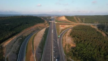 aerial shot highway and flowing traffic