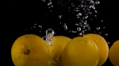  lemon, yellow lemon in water, black background