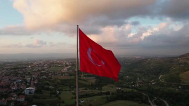  turkish flag, aerial turkish flag and white clouds