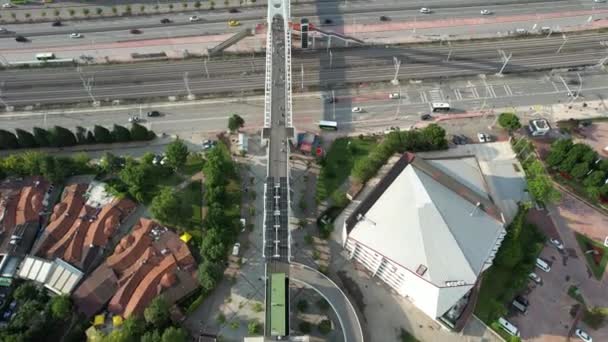 Highway Traffic Aerial Shot Highway Footbridge — Vídeos de Stock