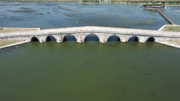 Historical Bridge Aerial Shot Historical Ottoman Stone Bridge — Stockvideo