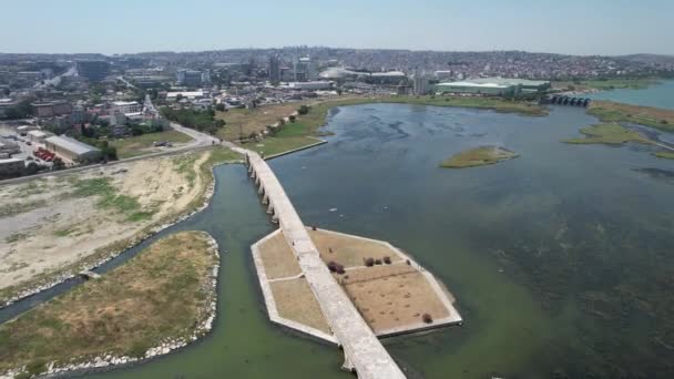 Historical Stone Aerial Historical Stone Bridge Built Ottoman Empire — Stockvideo