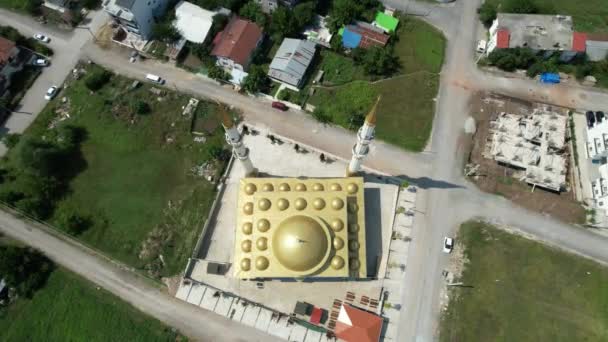 Golden Mosque Aerial Golden Color Dome Mosque Turey — Video Stock