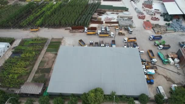 Logistics Warehouse Aerial Logistics Warehouse Trucks — Video Stock