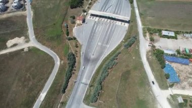 highway toll, aerial shot highway toll booths