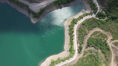 lakeside road, aerial lakeside road and green trees