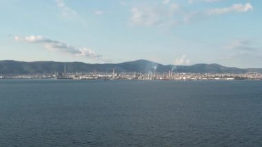 industrial zone, aerial blue sea and industrial zone