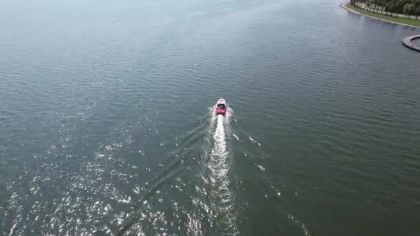 Sea Boat Aerial Shot Boat Moving Sea — Stok video