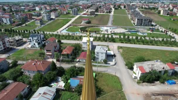 Minaret Aerial Golden White Color Minaret Mosque — Vídeo de stock