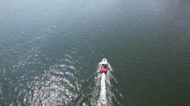 fishing ship, aerial fishing ship moving in the sea